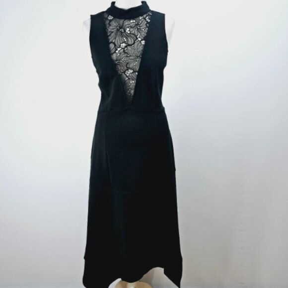 Brand New By Anthropologie Mock-Neck Lace-Inset Fit & Flare Dress - Picture 15 of 16